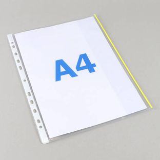 Prospekthüllen A4 mit Klappe, ganzseitiger Farbrand gelb