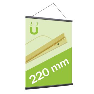 Posterleisten aus Holz, mit Aufhängeschnur und Magnetbefestigung 220 mm | schwarz 