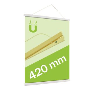 Posterleisten aus Holz, mit Aufhängeschnur und Magnetbefestigung 420 mm | weiß 
