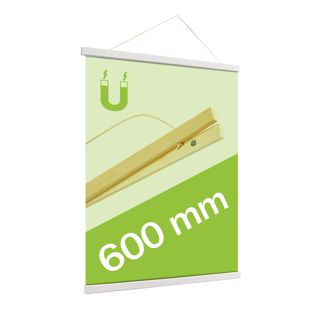 Posterleisten aus Holz, mit Aufhängeschnur und Magnetbefestigung 600 mm | weiß 