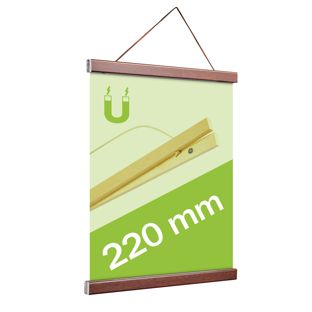 Posterleisten aus Holz, mit Aufhängeschnur und Magnetbefestigung 220 mm | dunkelbraun 