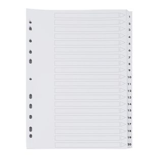 Register A4 ,Zahlen 1-20 beidseitig bedruckt, 11-fach Lochung, Karton, weiß 