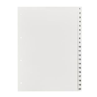 Register A4, Zahlen 1-20, 4-fach Lochung, Karton, weiß 