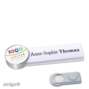 Namensschilder amigo® alu-print Magnet circle | smag® Magnet | weiß | weiß | edelstahl