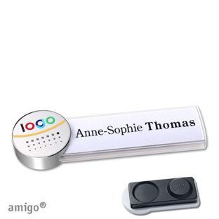 Namensschilder amigo® alu-print Magnet circle | smag® Magnet, extra stark | weiß | silber | chrom