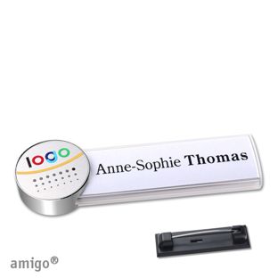 Namensschilder amigo® alu-print Nadel weiß | silber | chrom