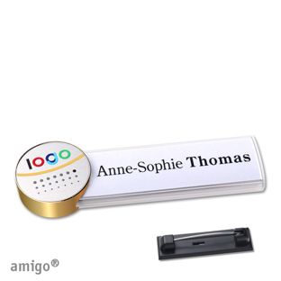 Namensschilder amigo® alu-print Nadel weiß | silber | gold