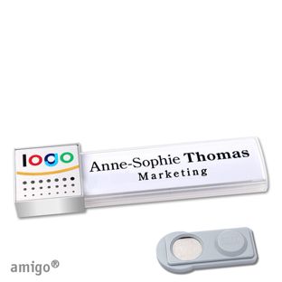 Namensschilder amigo® alu-print Magnet square | smag® Magnet | weiß | silber | edelstahl