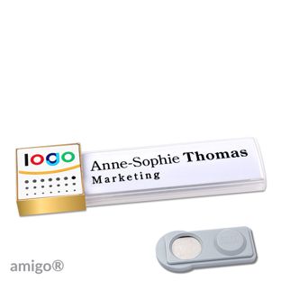 Namensschilder amigo® alu-print Magnet square | smag® Magnet | weiß | weiß | gold