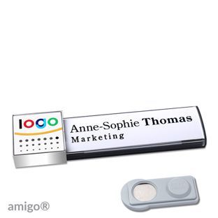 Namensschilder amigo® alu-print Magnet square | smag® Magnet | anthrazit | weiß | chrom