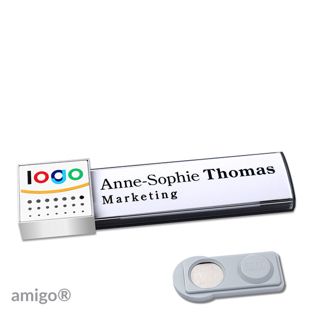 Namensschilder amigo® alu-print Magnet square | smag® Magnet | anthrazit | weiß | edelstahl