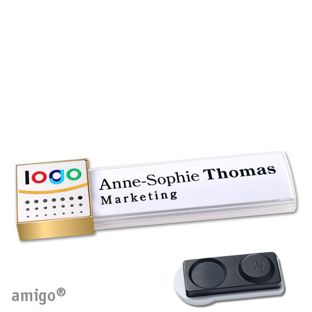 Namensschilder amigo® alu-print Magnet square | smag® Magnet, extra stark | weiß | silber | gold