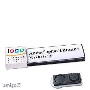 Namensschilder amigo® alu-print Magnet square | smag® Magnet, extra stark | anthrazit | silber | weiß