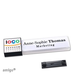 Namensschilder amigo® alu-print Magnet square | Edelstahl-Rastnadel | weiß | silber | anthrazit