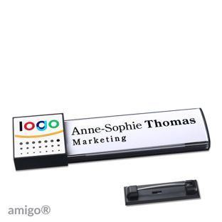 Namensschilder amigo® alu-print Magnet square | Edelstahl-Rastnadel | anthrazit | weiß | anthrazit