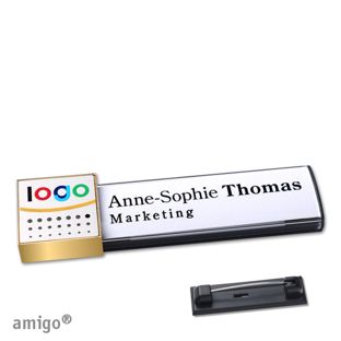 Namensschilder amigo® alu-print Magnet square | Edelstahl-Rastnadel | anthrazit | silber | gold
