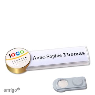 Namensschilder amigo® doming Magnet circle | smag® Magnet | weiß | gold