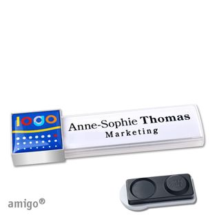 Namensschilder amigo® doming Magnet square | smag® Magnet, extra stark | weiß | edelstahl