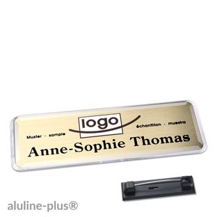 Namensschilder aluline-plus® alu-print Nadel gold | 76 x 25 mm