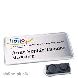 Namensschilder aluline-plus® alu-print Magnet smag® Magnet, extra stark | silber | 76 x 38 mm