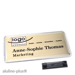Namensschilder aluline-plus® alu-print Nadel gold | 76 x 38 mm