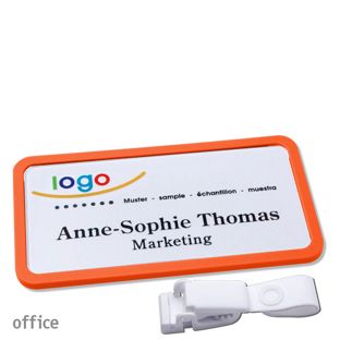 Namensschilder office quick-print Hängerclip Hängerclip metallfrei | orange | 75 x 37 mm