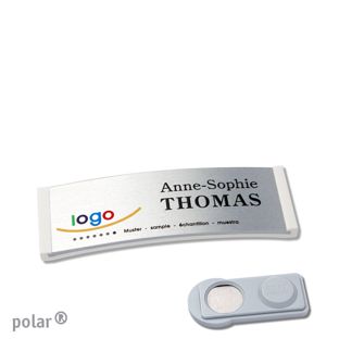 Namensschilder polar® alu-complete magnet smag® Magnet | weiß | silber | 64 x 22 mm