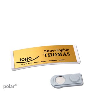 Namensschilder polar® alu-complete magnet smag® Magnet | weiß | gold | 64 x 22 mm