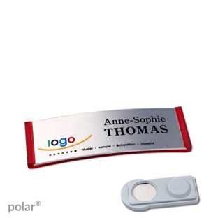 Namensschilder polar® alu-complete magnet smag® Magnet | transluzent, rot | silber | 64 x 22 mm