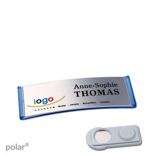 Namensschilder polar® alu-complete magnet smag® Magnet | transluzent, blau | silber | 64 x 22 mm