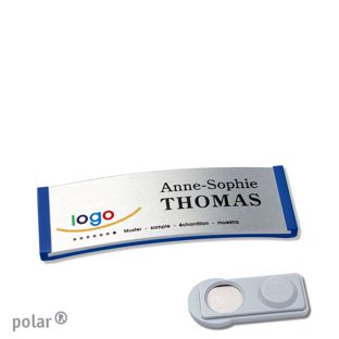 Namensschilder polar® alu-complete magnet smag® Magnet | blau | silber | 64 x 22 mm