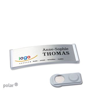 Namensschilder polar® alu-complete magnet smag® Magnet | chrom | silber | 64 x 22 mm