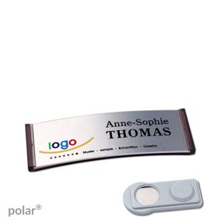 Namensschilder polar® alu-complete magnet smag® Magnet | transluzent, anthrazit | silber | 64 x 22 mm