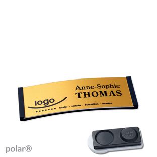Namensschilder polar® alu-complete magnet smag® Magnet, extra stark | schwarz | gold | 64 x 22 mm