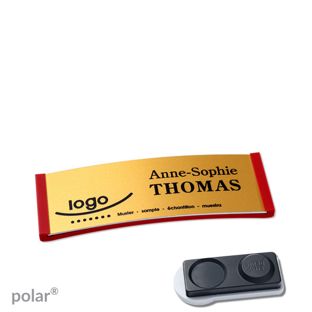 Namensschilder polar® alu-complete magnet smag® Magnet, extra stark | rot | gold | 64 x 22 mm