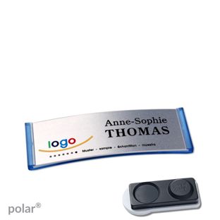 Namensschilder polar® alu-complete magnet smag® Magnet, extra stark | transluzent, blau | silber | 64 x 22 mm