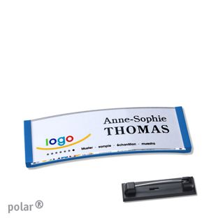 Namensschilder polar® quick-print Nadel mittelblau | 64 x 22 mm