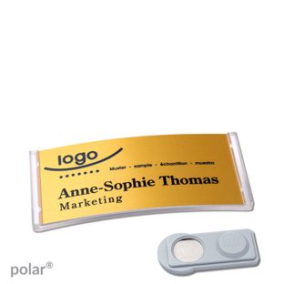 Namensschilder polar® alu-complete magnet smag® Magnet | transparent | gold | 65 x 30 mm