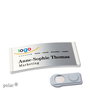 Namensschilder polar® alu-complete magnet smag® Magnet | weiß | silber | 65 x 30 mm