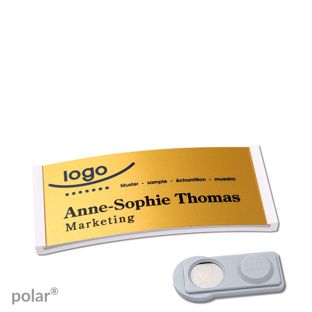 Namensschilder polar® alu-complete magnet smag® Magnet | weiß | gold | 65 x 30 mm