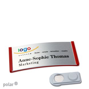Namensschilder polar® alu-complete magnet smag® Magnet | rot | silber | 65 x 30 mm