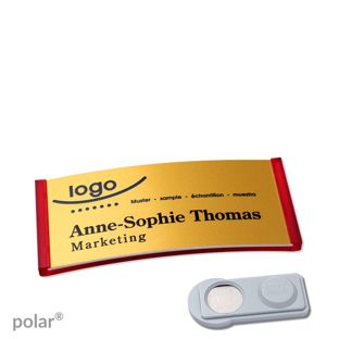 Namensschilder polar® alu-complete magnet smag® Magnet | transluzent, rot | gold | 65 x 30 mm