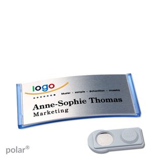 Namensschilder polar® alu-complete magnet smag® Magnet | transluzent, blau | silber | 65 x 30 mm