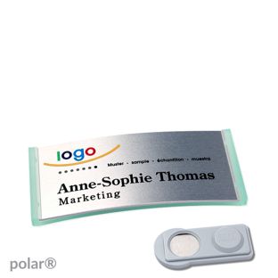 Namensschilder polar® alu-complete magnet smag® Magnet | transluzent, grün | silber | 65 x 30 mm