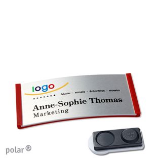 Namensschilder polar® alu-complete magnet smag® Magnet, extra stark | rot | silber | 65 x 30 mm