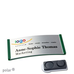 Namensschilder polar® alu-complete magnet smag® Magnet, extra stark | grün | silber | 65 x 30 mm