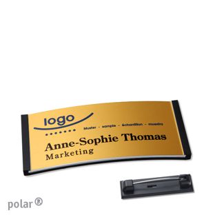 Namensschilder polar® alu-complete Nadel schwarz | gold | 65 x 30 mm