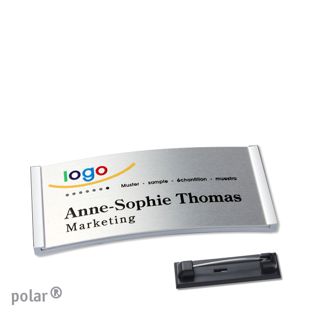 Namensschilder polar® alu-complete Nadel edelstahl | silber | 65 x 30 mm