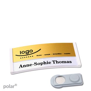 Namensschilder polar® alu-print Magnet smag® Magnet | weiß | gold | 65 x 30 mm