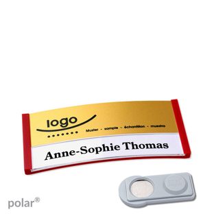 Namensschilder polar® alu-print Magnet smag® Magnet | rot | gold | 65 x 30 mm